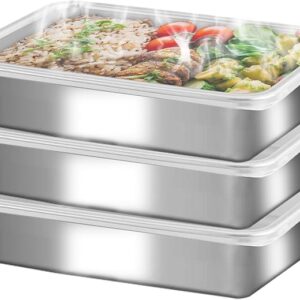 Stainless Steel Square Food Storage Containers Set with Freezer-Friendly Lid Kitchen Tray Oven Plate for Serving Side Dishes
