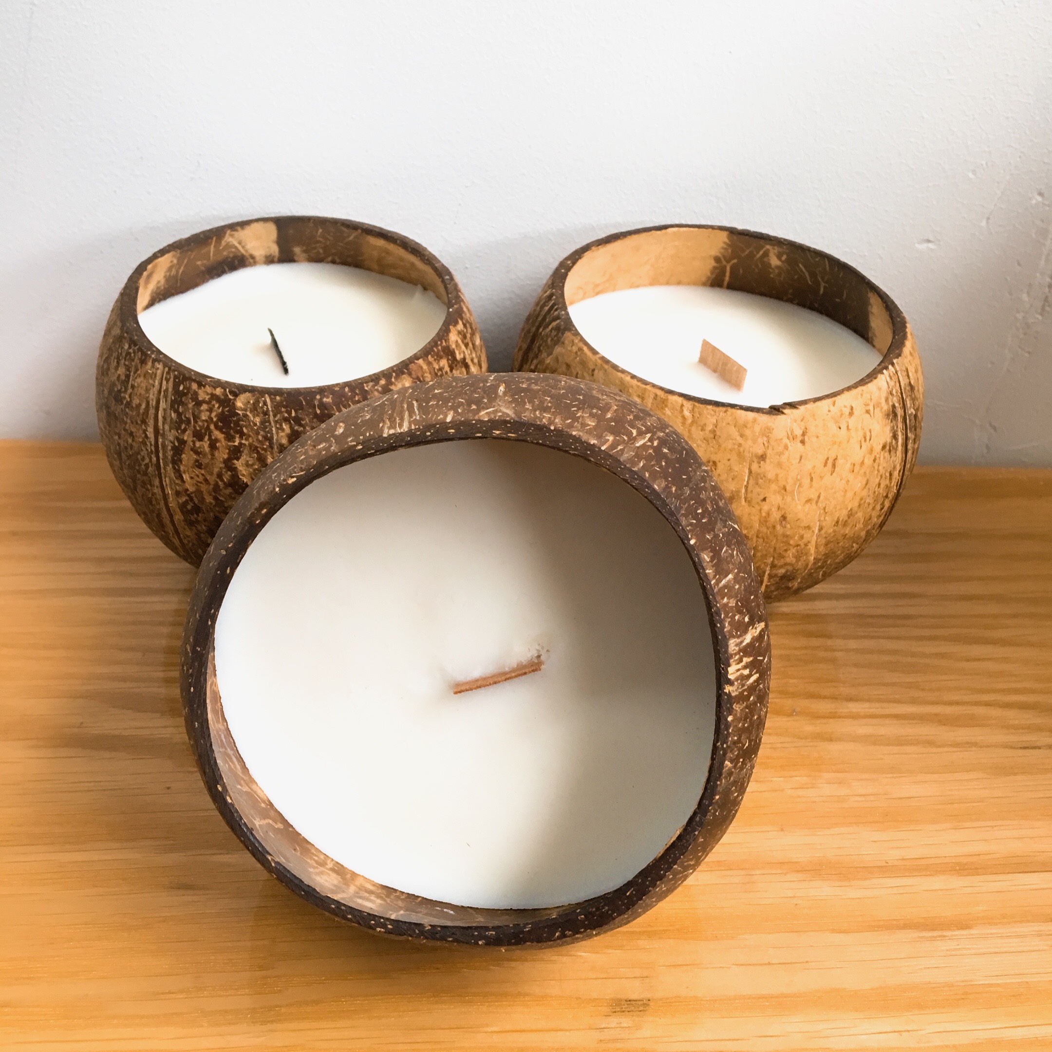 Natural Eco Friendly Handmade Candles in Coconut Shell Bowls - Image 2