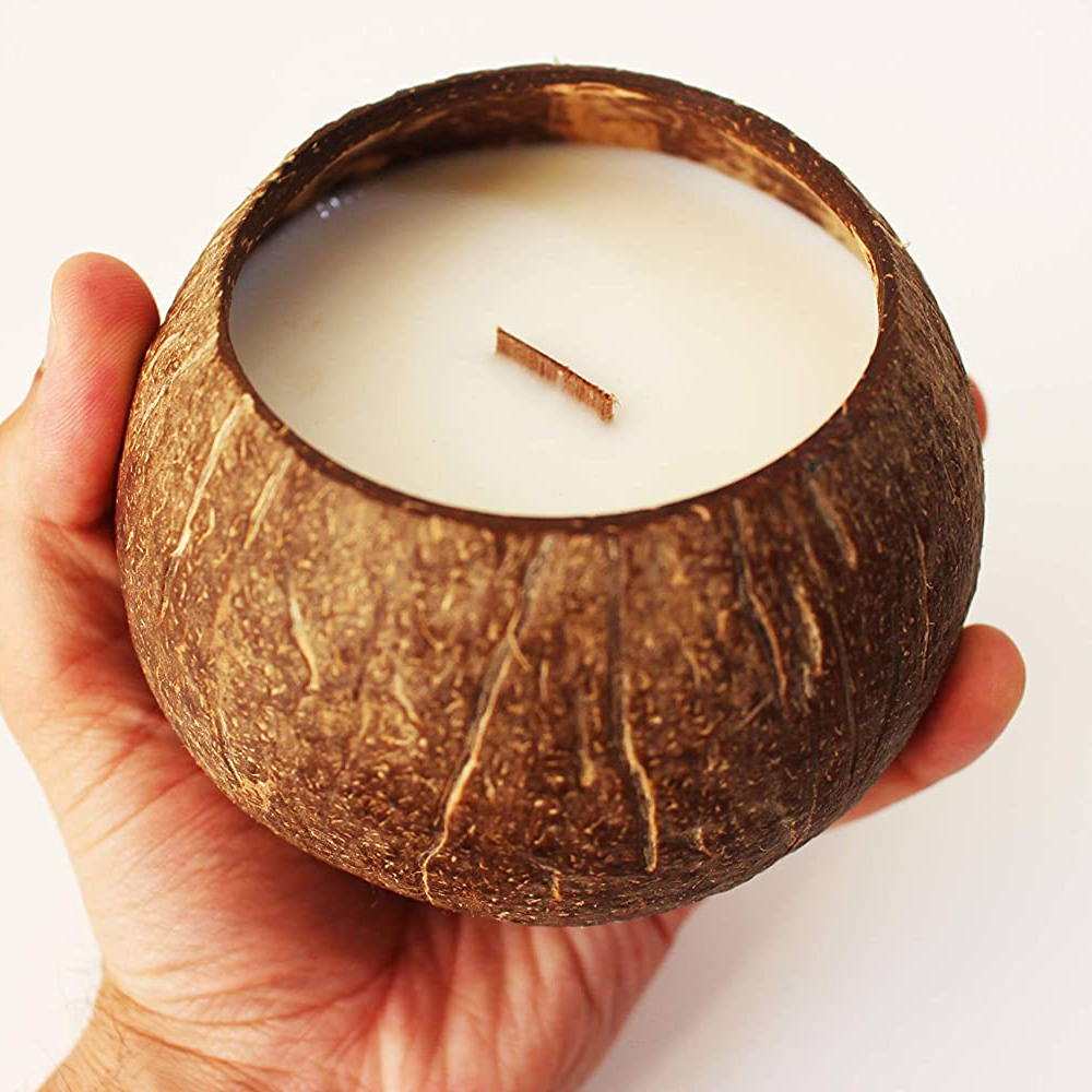 Natural Eco Friendly Handmade Candles in Coconut Shell Bowls - Image 7